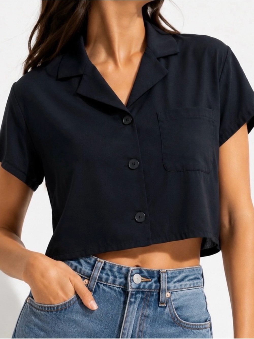 OAK + FORT **Oatmeal Color** Cropped Top Button Down - Collared - Size XS